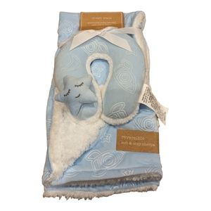 Dream Trails Baby Blue Embossed Baby Blanket with Travel Pillow- Spaceship